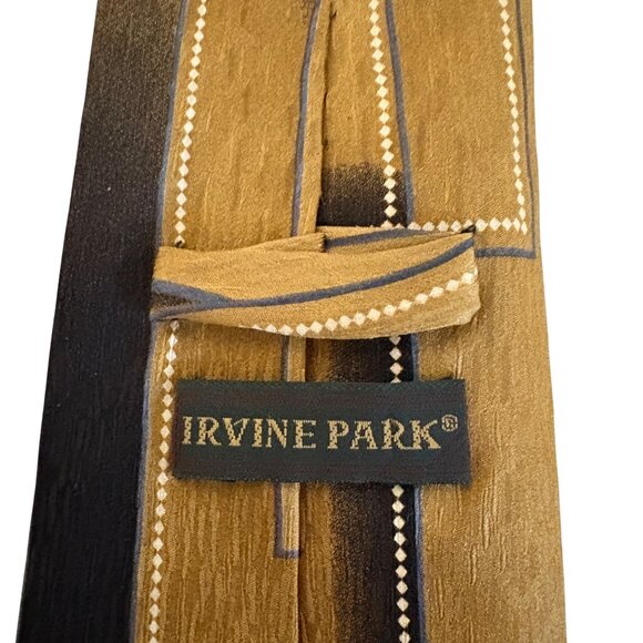 Irvine Park Gold Brown Black Silk Tie Handmade Mens Necktie Office Formal Gift - Picture 5 of 9